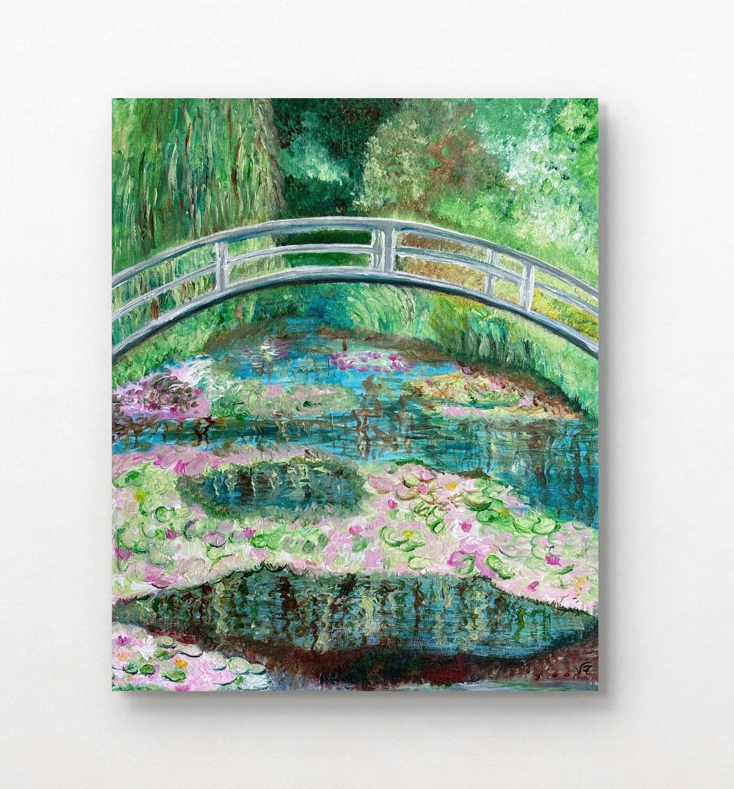 Jardín de nenúfares con puente